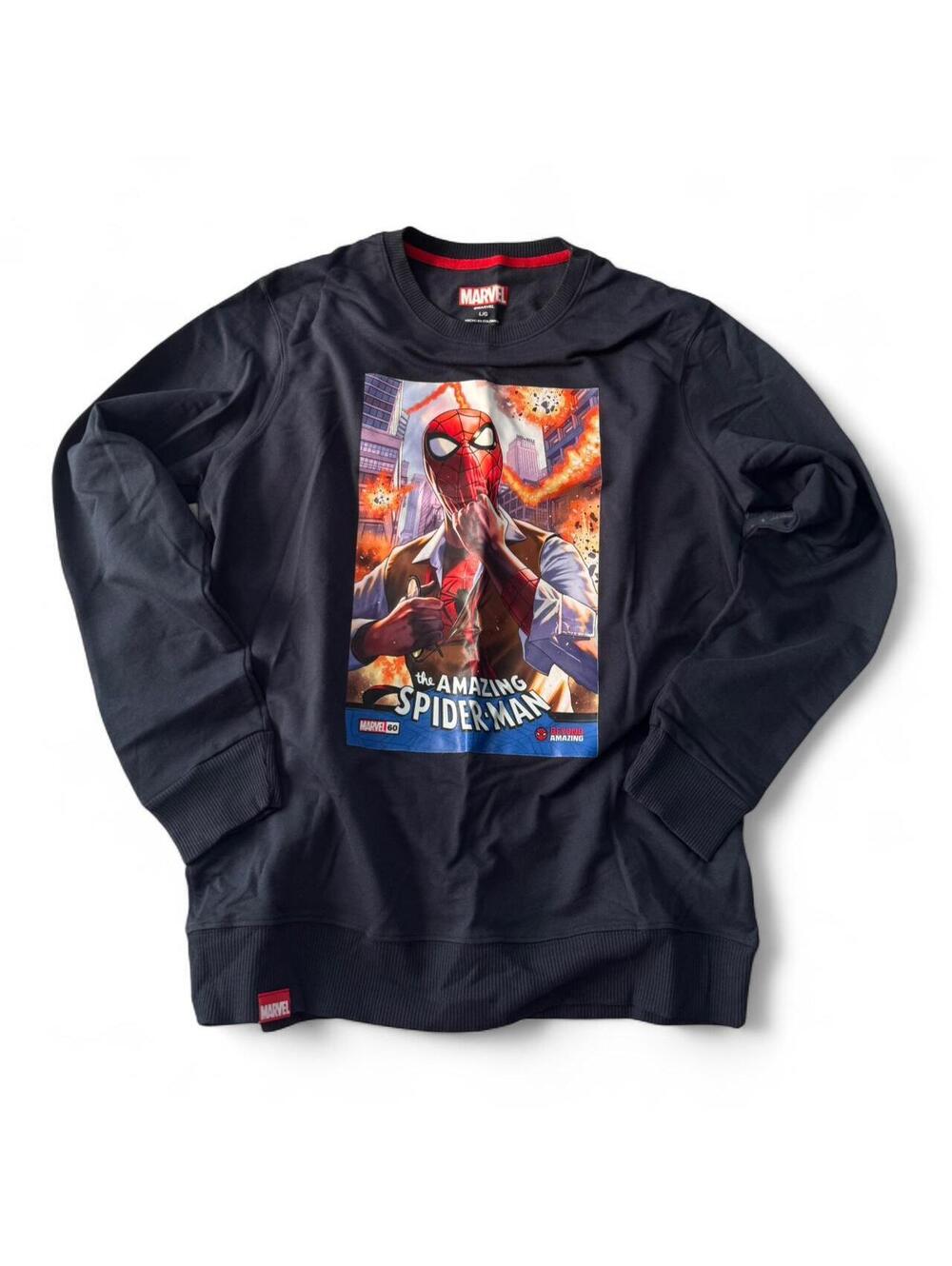 Marvel Spiderman Navy Blue Fall Cotton Knit Pullover Crewneck Sweatshirt Size L